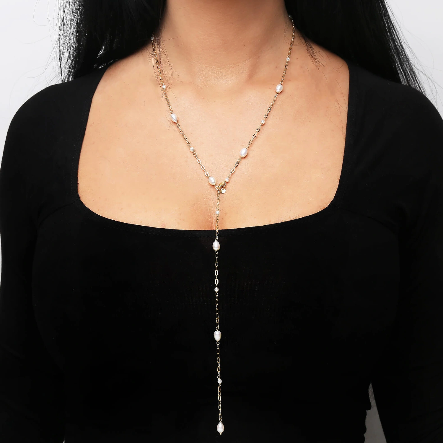 Srebrny naszyjnik pozłacany 925 długi z perłami ankier diamentowany 71 cm