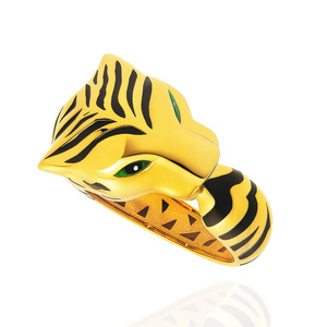 Złoty pierścionek duży tygrys 585 gepard lampart zielone oczy