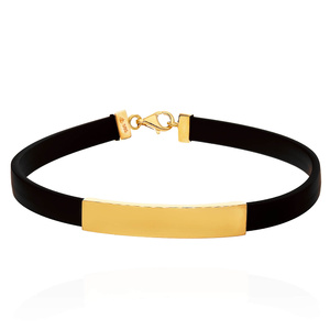 Złota bransoletka męska 585 z blaszką gładką Grawer kauczuk