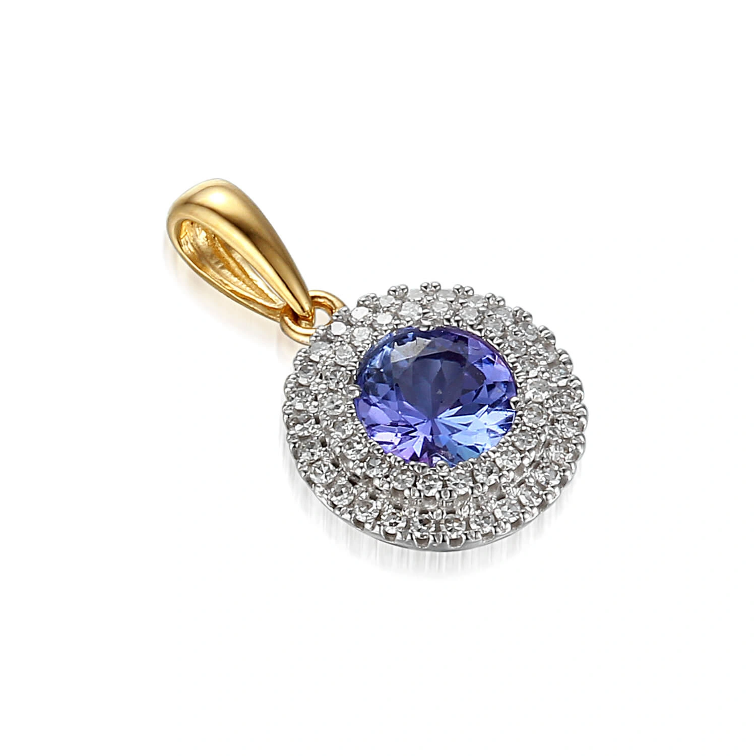 Złota zawieszka okrągła 585 tanzanit diamenty 0,66 ct
