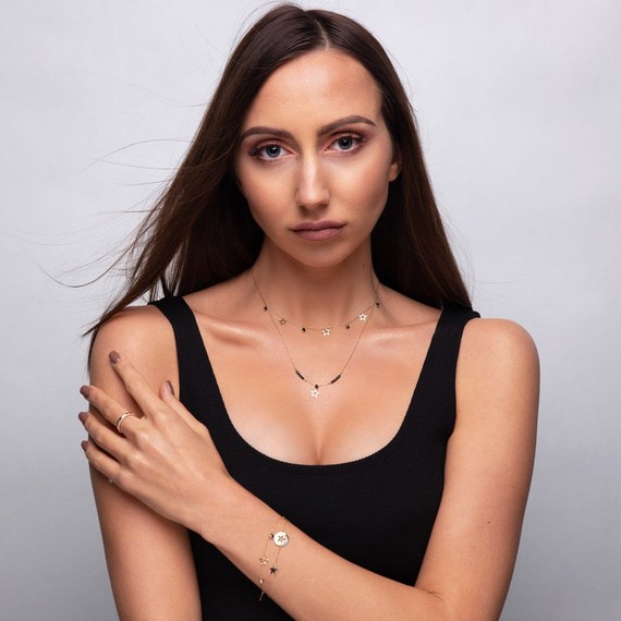 Złoty naszyjnik choker z gwiazdami 585 gwiazdki i czarne cyrkonie 36-40 cm