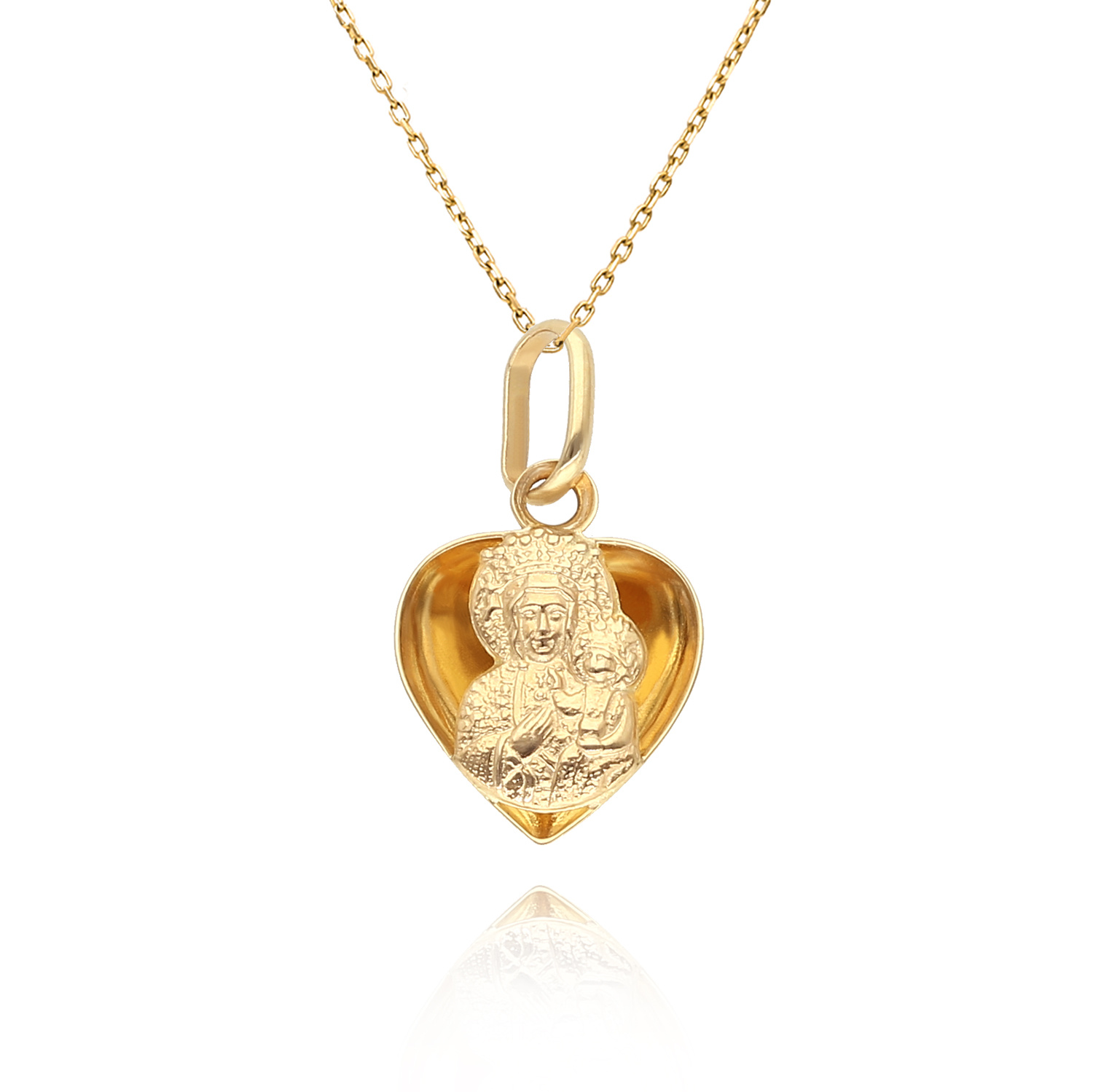 Złoty medalik serce 585 Matka Boska Częstochowska Komunia Chrzest 1,9 cm