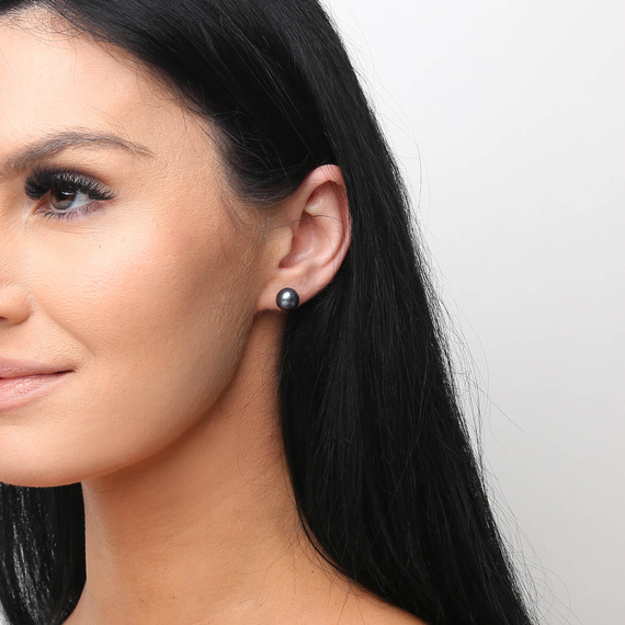 Złote kolczyki owalne 585 perły naturalne na sztyft 8,5 mm