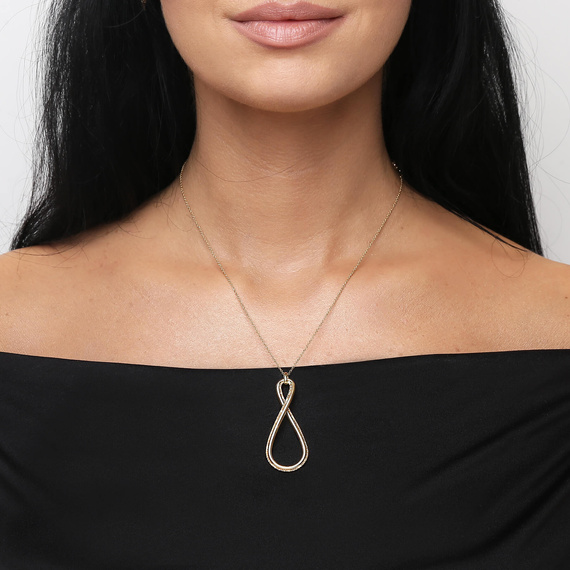 Złoty naszyjnik 585 nieskończoność łezka diamentowana ankier 45 cm