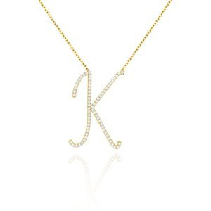 Złoty naszyjnik celebrytka 585 literka K duża z cyrkoniami