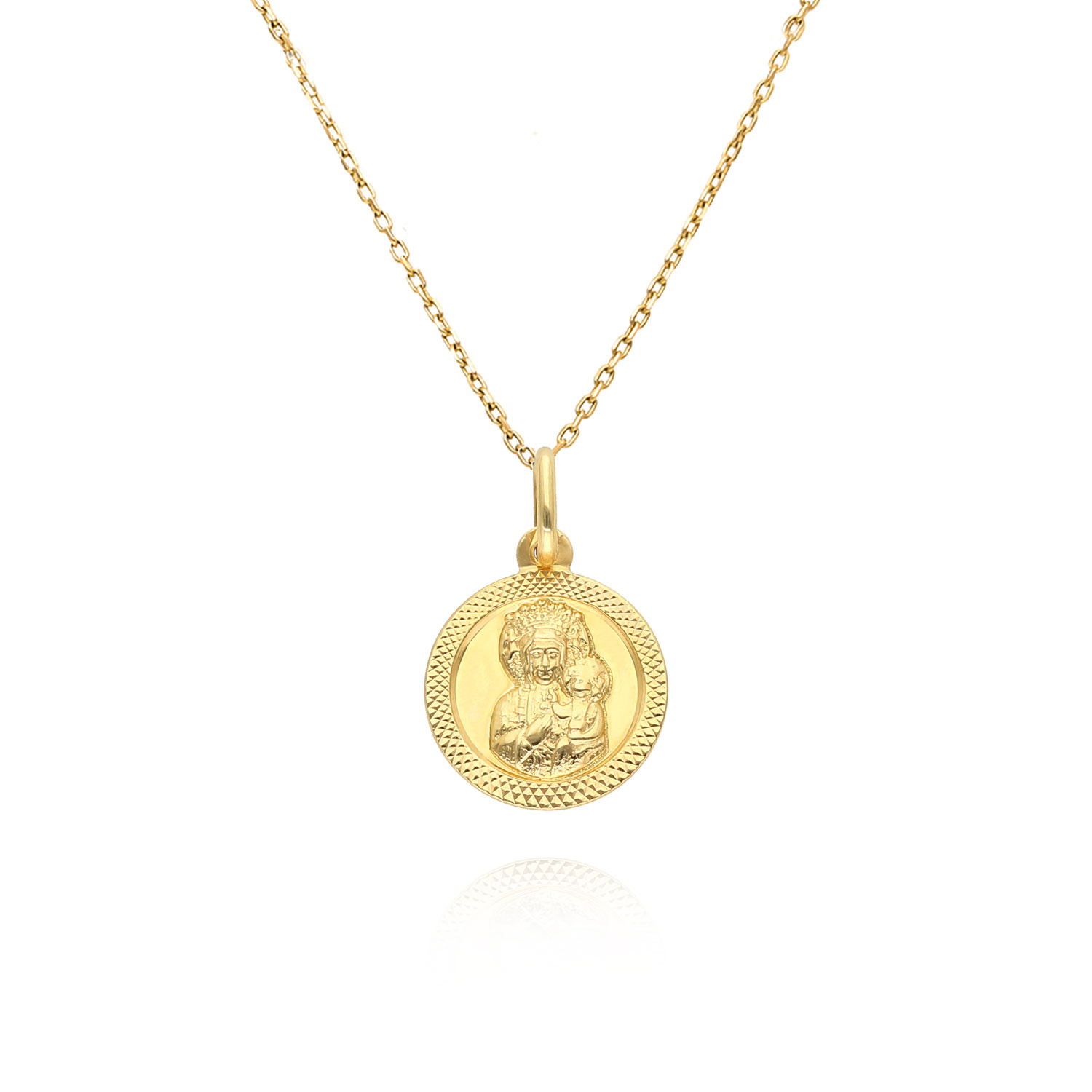 Złoty medalik 585 okrągły Matka Boska Częstochowska grawer