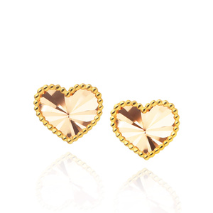 Złote kolczyki serca 585 serduszka diamentowane 3D na sztyft