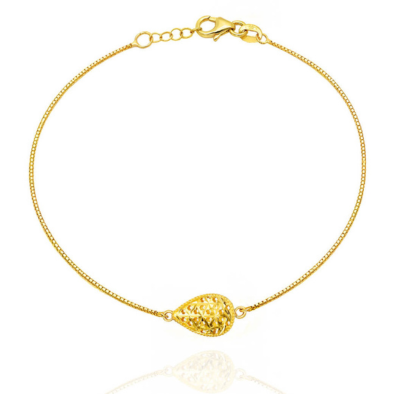 Złota bransoletka 585 ażurowa diamentowana kropla łezka łańcuszek kostka 17-19 cm  