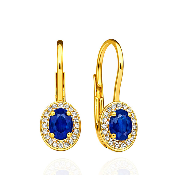 Złote kolczyki 585 owalne szafiry diamenty 0,49 ct
