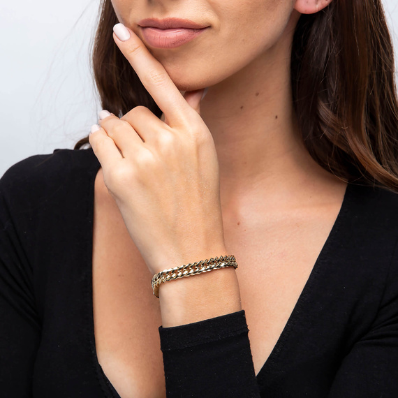 Złota bransoletka damska 585 szeroka pancerka gęsta 19 - 21 cm