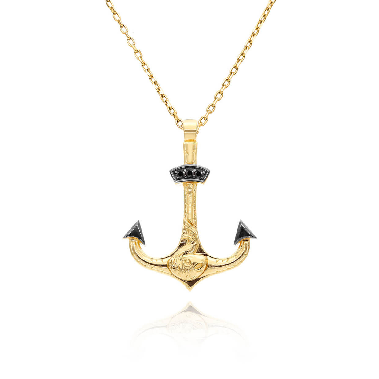 Złota zawieszka 585 kotwica czarne cyrkonie