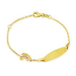 Złota bransoletka 585 dla dziecka blaszka konik na biegunach grawer narodziny, chrzest