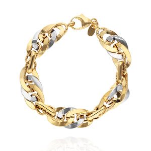 Złota bransoletka szeroka 585 wyjątkowy splot 12,5 mm szeroka białe i żółte złoto 18,5 cm