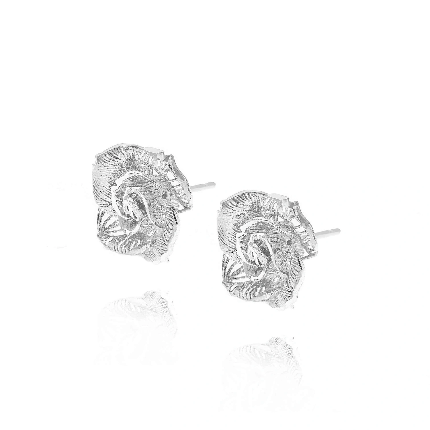 Srebrne kolczyki diamentowane róże 925 róża kwiaty na sztyft 1,8 cm