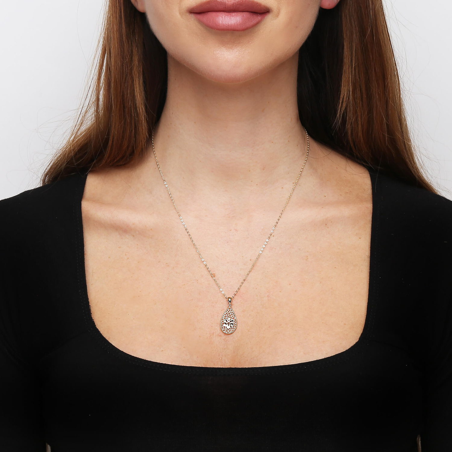 Złoty naszyjnik łezka 585 ażurowy diamentowany łańcuszek ankier 45-47 cm