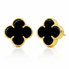 Złote kolczyki duże koniczynki z onyksem 585 kwiatki koniczynki naturalny onyks czarne na sztyft