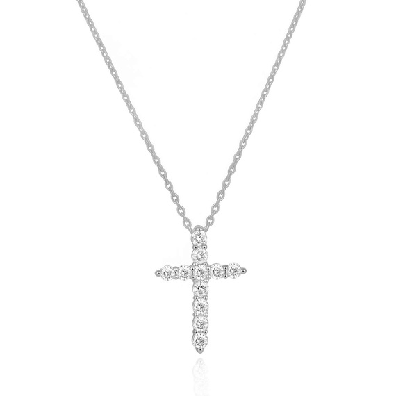 Srebrny naszyjnik krzyżyk 925 krzyż białe cyrkonie 40-45 cm