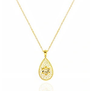 Złoty naszyjnik łezka 585 ażurowy diamentowany łańcuszek ankier 45-47 cm 