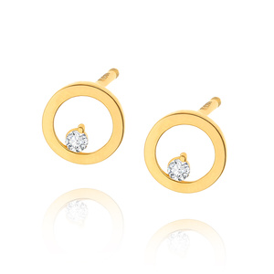 Złote kolczyki 585 kółka z cyrkonią wkrętki