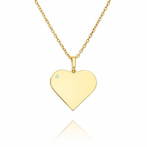 Złota zawieszka z brylantem 585 gładka serce duże diament grawer 1,8 cm