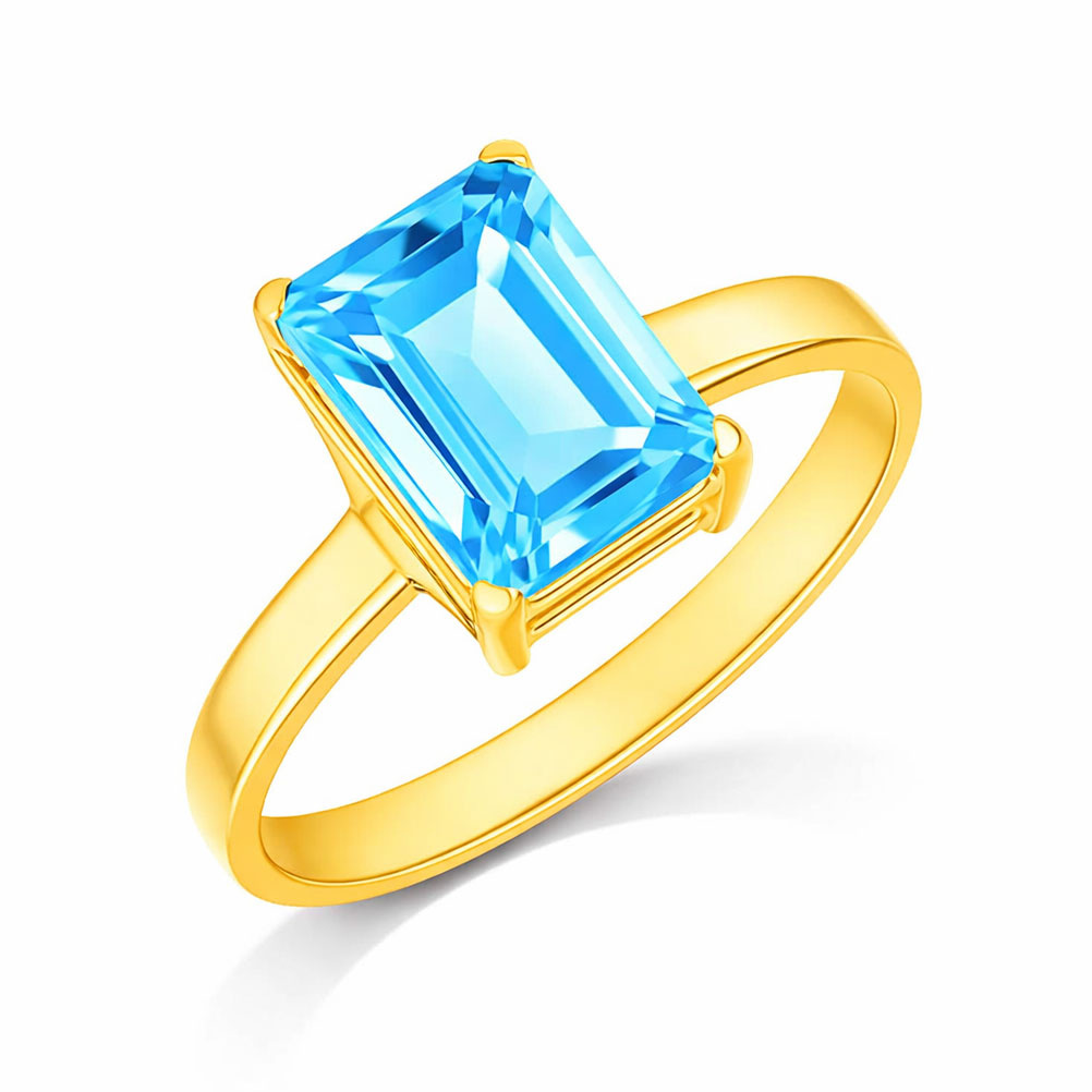 Złoty pierścionek zaręczynowy 585 błękitny topaz swiss oktagon 1,95 ct