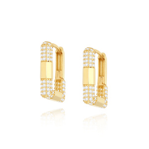 Kolczyki złote agrafki 585 wiszące prostokąty grube wysadzane cyrkoniami