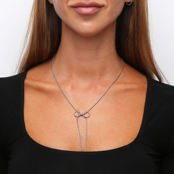 Srebrny naszyjnik z kokardą 925 żmijka długość 45-50 cm bows