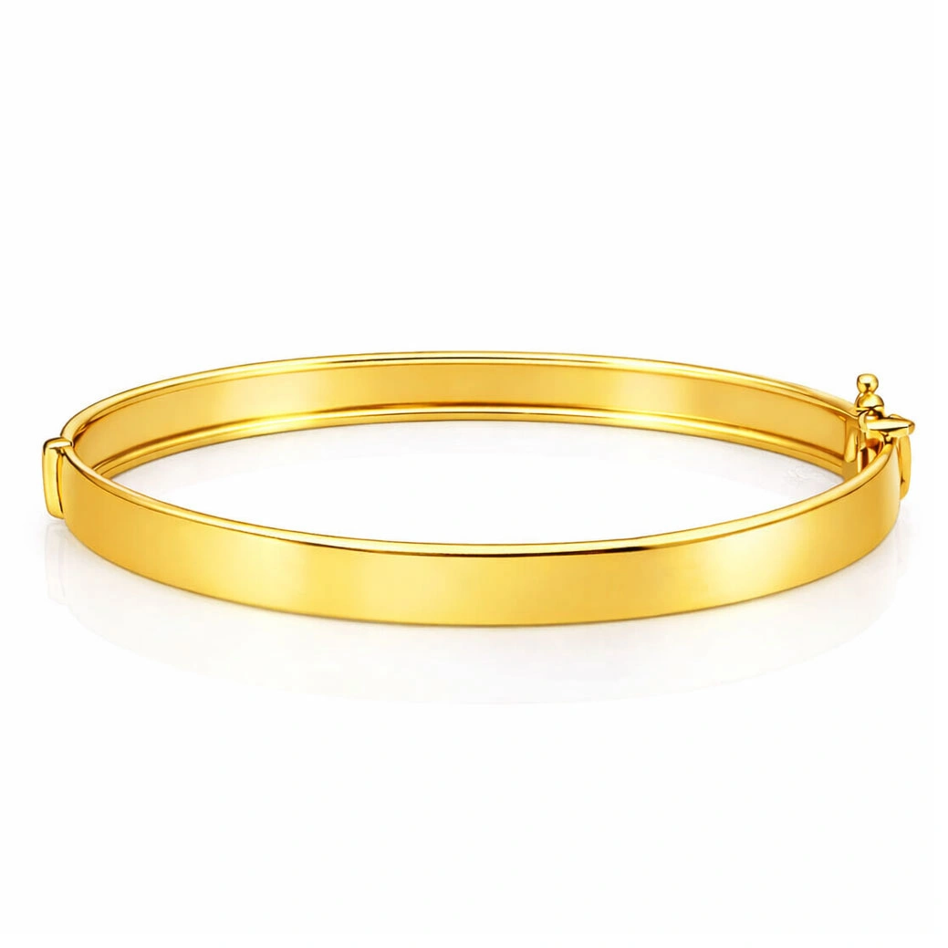 Złota bransoletka bangle szeroka 585 zaokrąglona sztywna gładka na zatrzask 6,5 mm