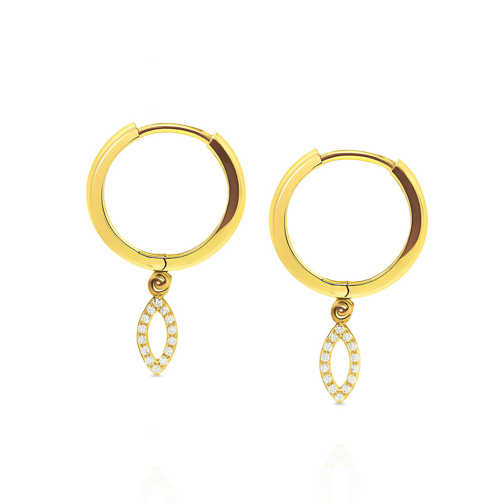 Złote kolczyki kółka z cyrkoniami 585 wiszące koła łezka cyrkonie