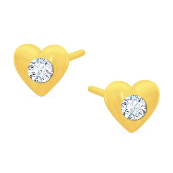 Złote kolczyki serca 585 z cyrkonią na sztyft 