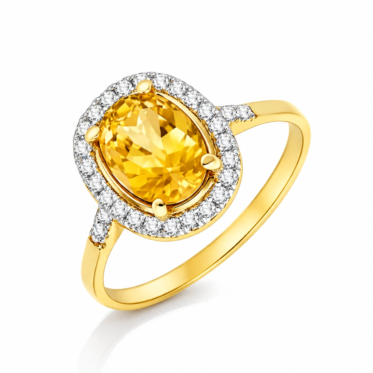 Złoty pierścionek zaręczynowy 585 owalny cytryn 1,80 ct diamenty 0,24 ct
