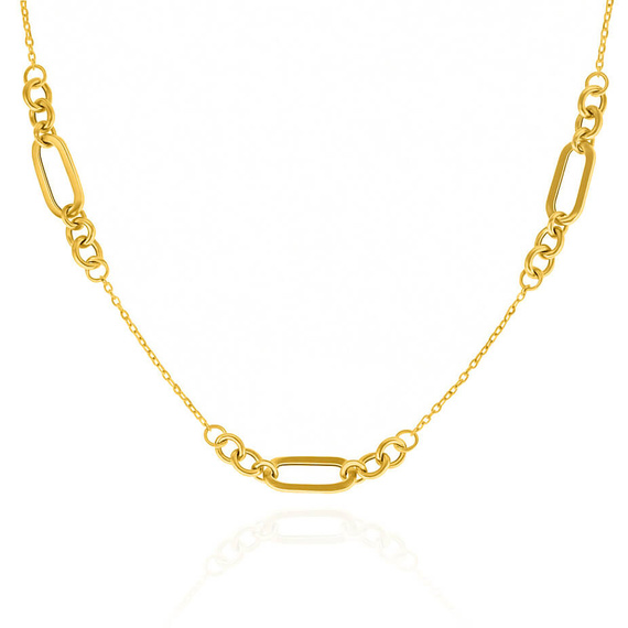 Złoty naszyjnik 585 prostokąty agrafki okrągłe ogniwa ankier 42-45 cm
