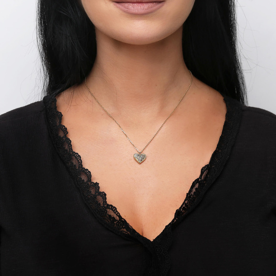 Złoty naszyjnik serce dwustronny 585 serduszko diamentowane iluzja dwukolorowe 42-45 cm