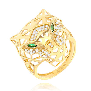 Złoty pierścionek 585 tygrys gepard lampart cyrkonie