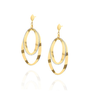 Złote kolczyki 585 duże wiszące diamentowane podwójne lusterka sztyft 