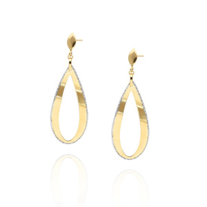 Złote kolczyki 585 diamentowane duże łezki lusterka sztyft białe i żółte złoto