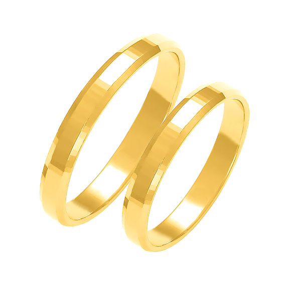 Obrączka ślubna męska: złoto 585, diamentowana, fazowana, 3 mm