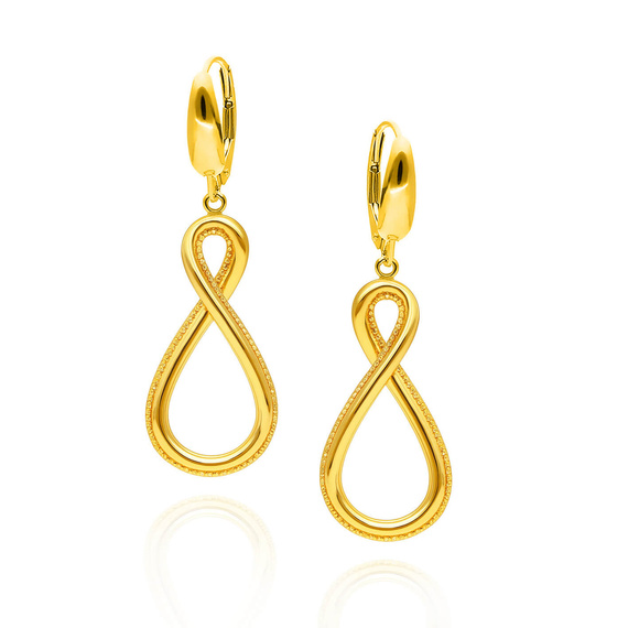 Złote kolczyki wiszące 585 nieskończoność łezka diamentowane angielskie 