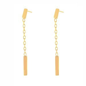 Złote kolczyki patyczki 585 wiszące długie pałeczki łańcuszki na sztyft
