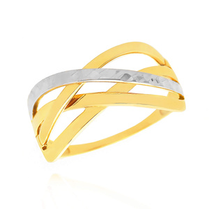 Złoty pierścionek szeroki przeplatany 585 ażurowy białe i żółte złoto