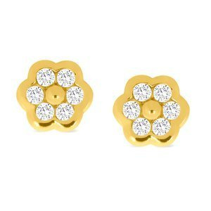 Złote kolczyki kwiatki 585 z białymi cyrkoniami na sztyft Daisy