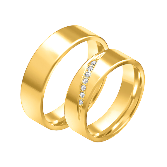 Obrączki ślubne para: złoto 585, diamenty, płaskie, 6 mm