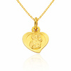 Złota zawieszka medalik 585 serce diamentowane Matka Boska Częstochowska z dzieciątkiem Jezus Grawer