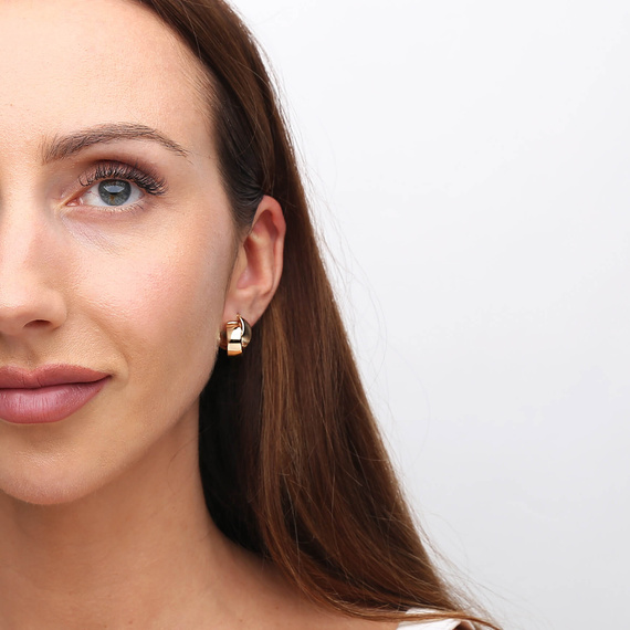 Złote kolczyki koła podwójne 585 kółka przeplatane gładkie fasetowane na zatrzask 1,7 cm