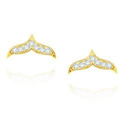 Złote kolczyki 585 ogon płetwa wieloryba z cyrkoniami na sztyft 