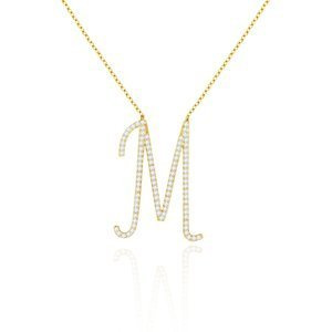 Złoty naszyjnik celebrytka 585 literka M duża z cyrkoniami