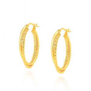 Złote kolczyki koła podwójne 585 gładkie spiralne skręcone