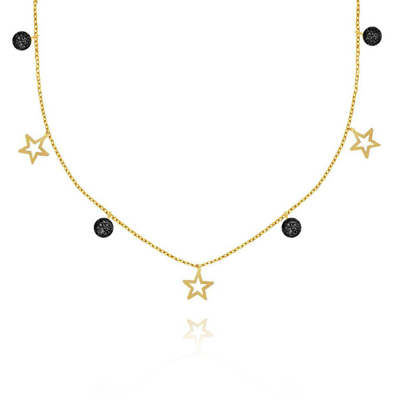 Złoty naszyjnik choker 585 gwiazdki i czarne cyrkonie 36-40 cm
