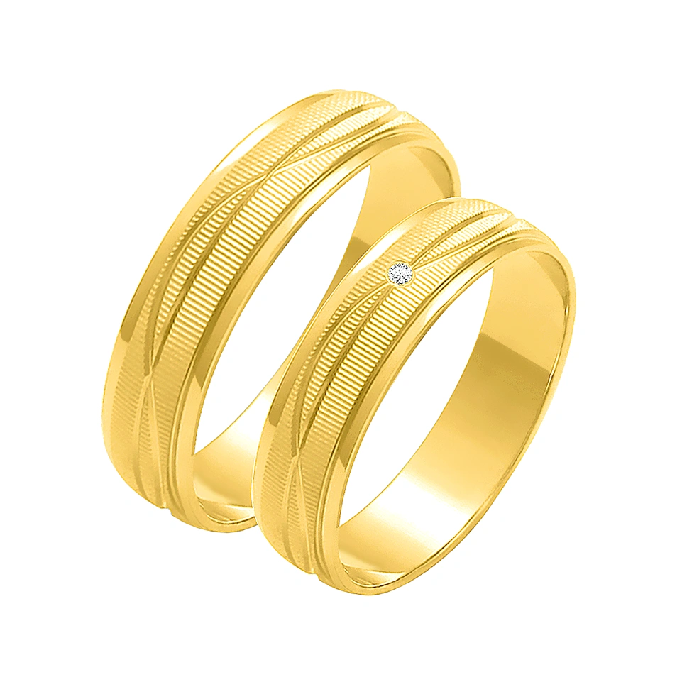Obrączki ślubne para:  złoto 585, diament, tłoczenie, 5 mm