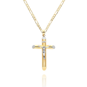 Złota zawieszka krzyż 585 Jezus ukrzyżowany białe i żółte złoto